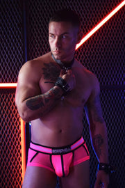 BREEDWELL AXEL Brief Sheer Mesh Leg & Back Panels Neon Pink Briefs 24 - SexyMenUnderwear.com