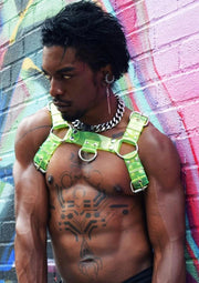 BREEDWELL Blacklights CYBER Harness Bulldog Shape Neon Green PVC 32 - SexyMenUnderwear.com