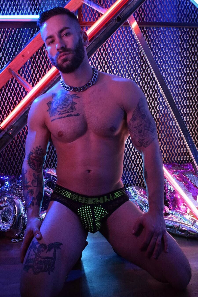 BREEDWELL Brief ManHole Collection Laser-Cut Mesh Panels Briefs Neon Green 15 - SexyMenUnderwear.com