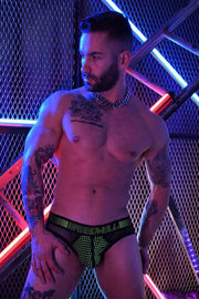 BREEDWELL Brief ManHole Collection Laser-Cut Mesh Panels Briefs Neon Green 15 - SexyMenUnderwear.com