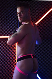 BREEDWELL Jockstrap AXEL Peek-A-Boo Jock Lined Mesh Pouch Neon Pink 19 - SexyMenUnderwear.com