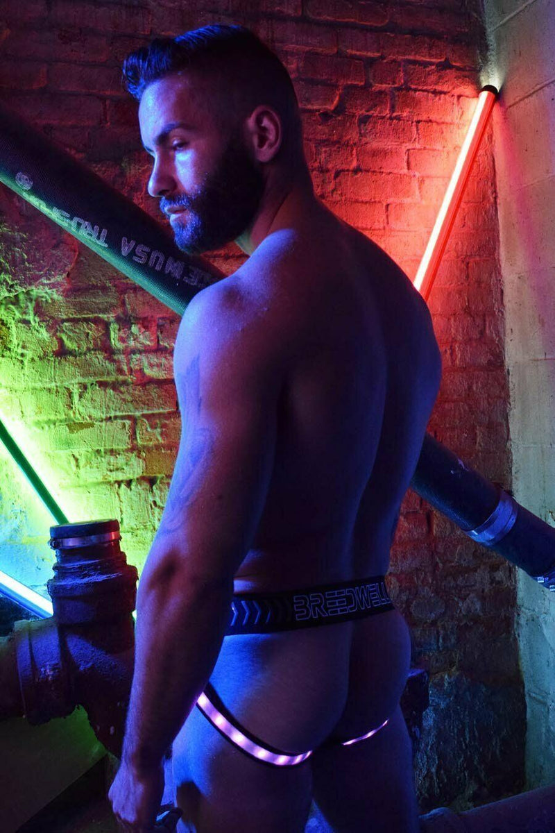 BREEDWELL Jockstrap Glow Rave LegStrap JockSystem LED 9 Colors Black Pouch - SexyMenUnderwear.com