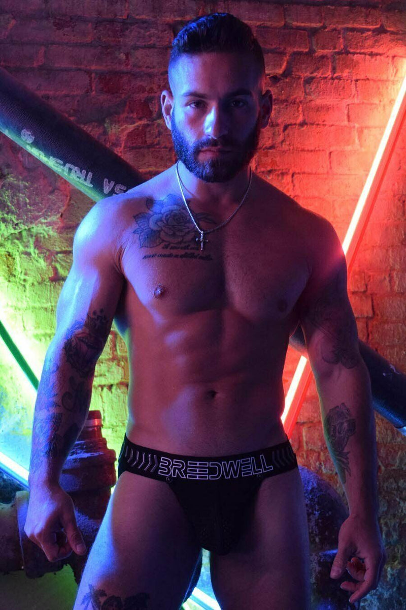 BREEDWELL Jockstrap Stretch-Mesh Pouch BreedCore 3D-Silicone Band Black 28 - SexyMenUnderwear.com