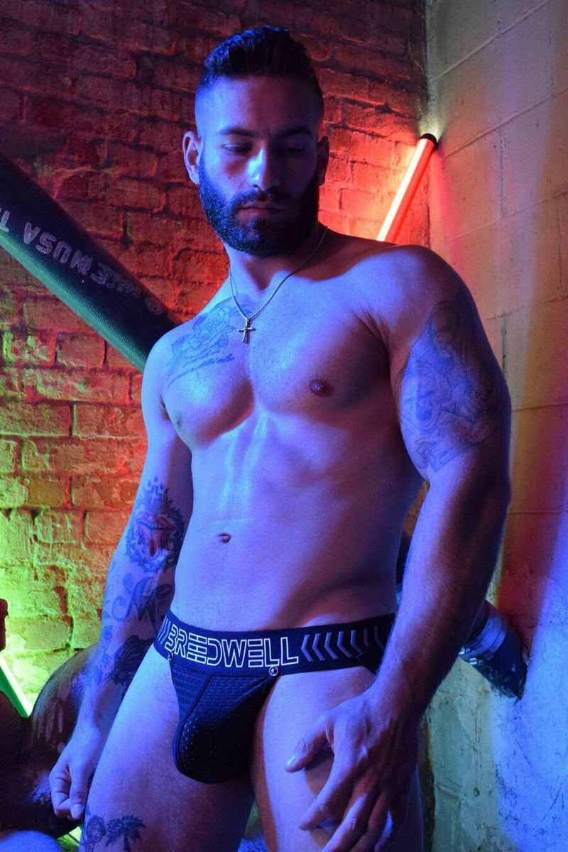 BREEDWELL Jockstrap Stretch-Mesh Pouch BreedCore 3D-Silicone Band Black 28 - SexyMenUnderwear.com
