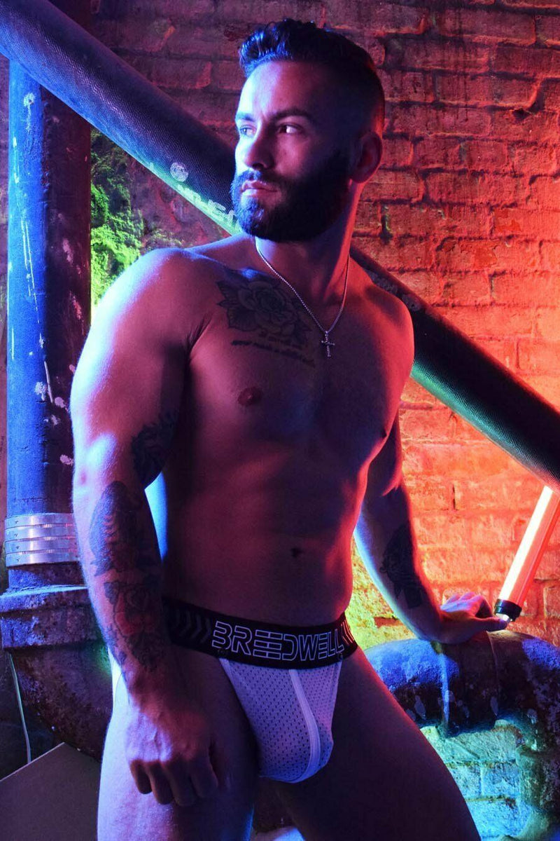 BREEDWELL Jockstrap Stretch-Mesh Pouch BreedCore 3D-Silicone Band White 28 - SexyMenUnderwear.com