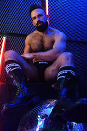 BREEDWELL Knee Socks HYBRED Bold Logo Lined Angled Black Sock - SexyMenUnderwear.com