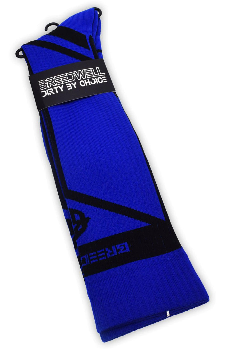 BREEDWELL Knee Socks HYBRID Bold Logo Lined Angled Royal Sock 14 - SexyMenUnderwear.com