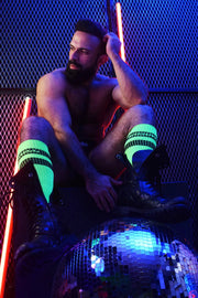 BREEDWELL Knee Socks LOGO Blacklight UV Reactive Green Neon Sock 14 - SexyMenUnderwear.com