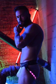 BREEDWELL RAVE LEGSTRAP JOCK SYSTEM 9 LED COLORS WHITE POUCH 11 - SexyMenUnderwear.com