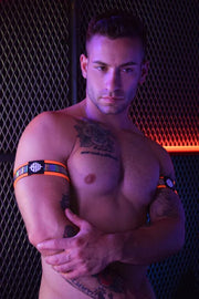 BREEDWELL Reflector Armbands Iridescent Foil Stripe Knit Neon Orange 35 - SexyMenUnderwear.com