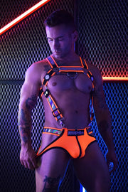 BREEDWELL Reflector Bulldog Body Harness Iridescent FOIL Stripe Orange Neon - SexyMenUnderwear.com