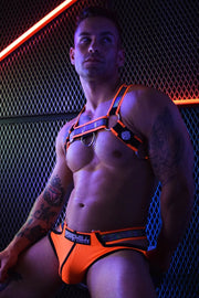 BREEDWELL REFLECTOR UV BLACKLIGHT BRIEFS WITH TWO D-RINGS NEON ORANGE 29 - SexyMenUnderwear.com