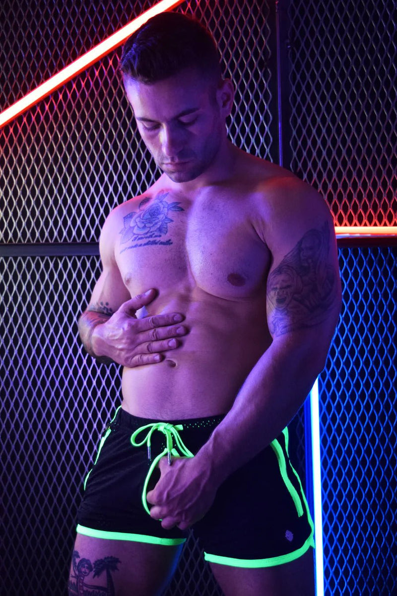 BREEDWELL Shorts Rear Ender Circuit Full Zippered Front Pockets Neon Green 17 - SexyMenUnderwear.com