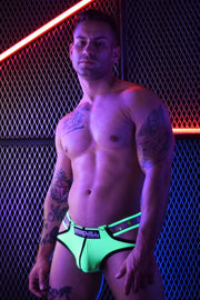 BREEDWELL SIDE-CUT BRIEFS REFLECTOR WITH TWO D-RINGS NEON GREEN 29 - SexyMenUnderwear.com