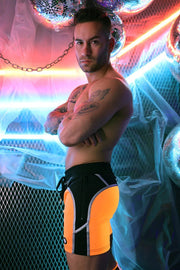 BREEDWELL Swimwear AKIRA Blacklight UV Reflective Neon Orange Swim Shorts - SexyMenUnderwear.com