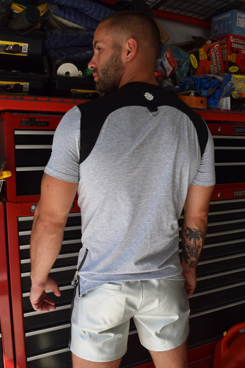 BREEDWELL T-Shirt PROWLER Tee Leather-Look D-Ring PVC Logo Grey Heather 22 - SexyMenUnderwear.com