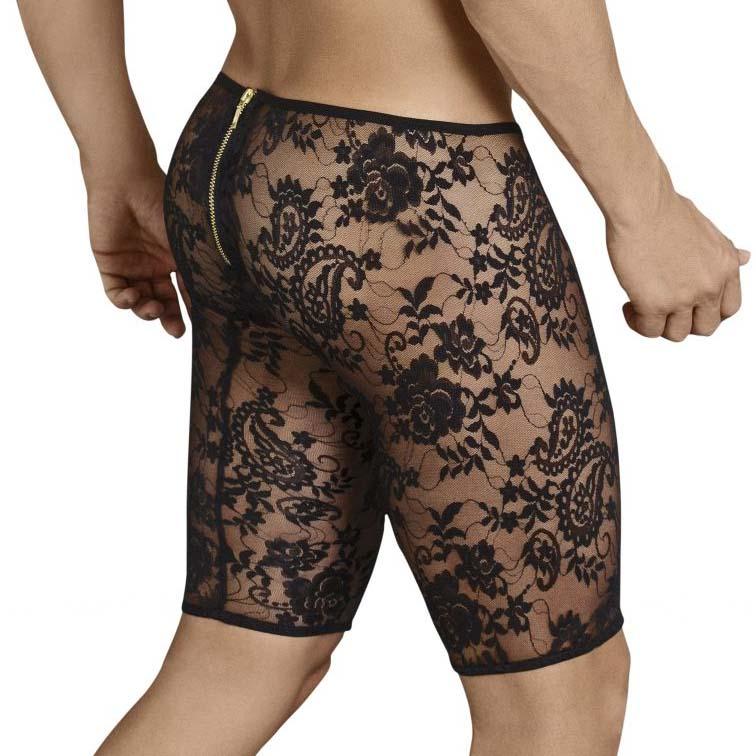 CANDYMAN Boxer Total Mesh Transparent Lingerie Sexy Collant Short Black 99378 3 - SexyMenUnderwear.com