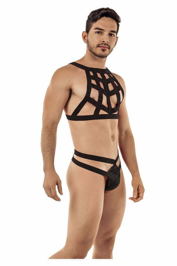 CANDYMAN Cage Harness Thong Stretchy Microfiber Black 99419 8 - SexyMenUnderwear.com
