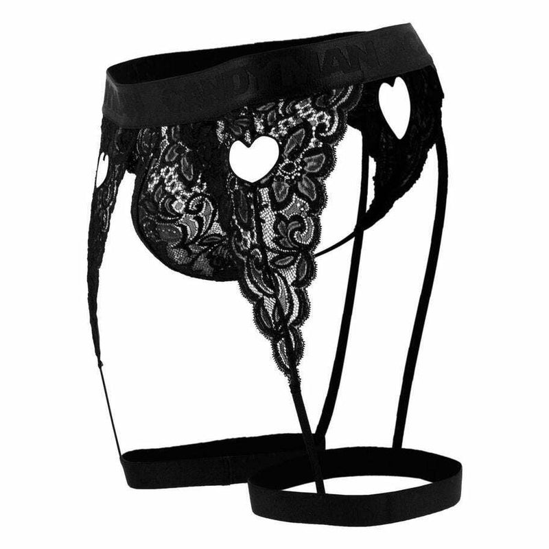 CANDYMAN Lace Garter Thong See-Through Elastic Waistband Black 99310 9 - SexyMenUnderwear.com