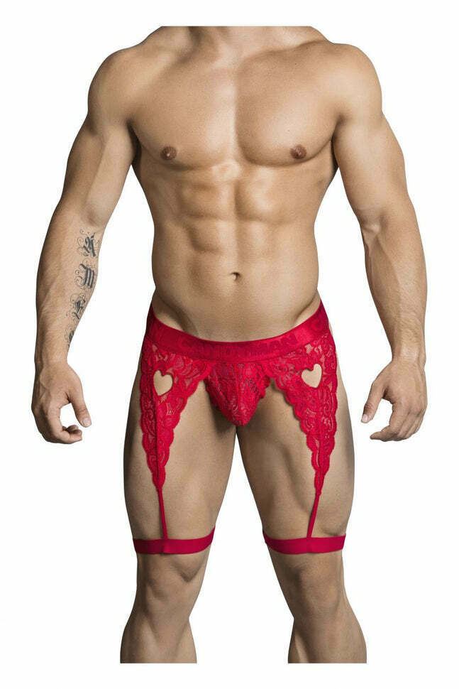 CANDYMAN Lace Garter Thong See-Through Elastic Waistband Red 99310 9 - SexyMenUnderwear.com