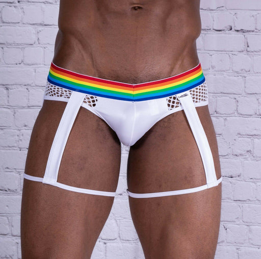 CandyMan Mens garther mini brief ! Slip jarretière pour homme White 99375 4 - SexyMenUnderwear.com