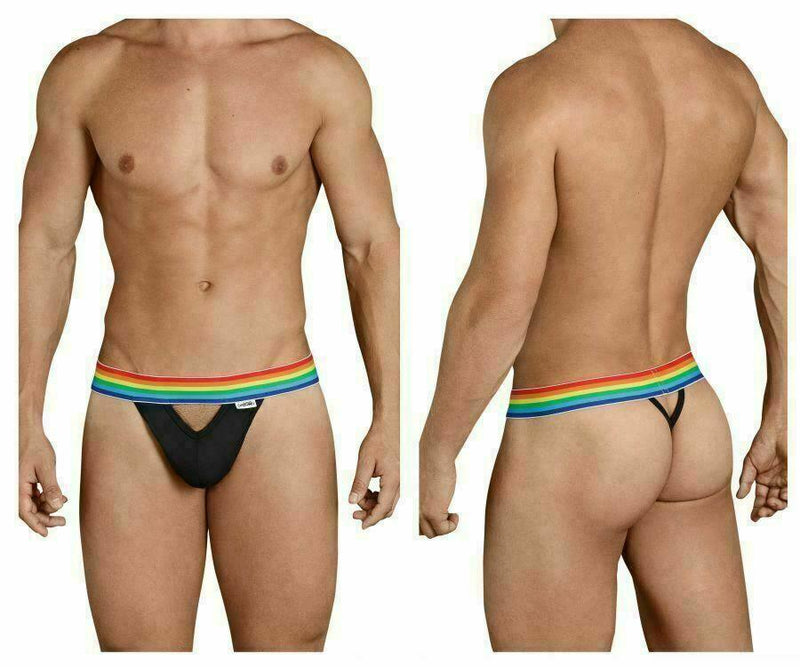 CANDYMAN Pride Thongs Romantic Sexy Gay Rainbow Flag Black 99388 1 - SexyMenUnderwear.com