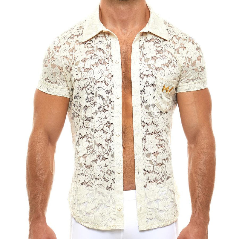 Chemise Modus Vivendi Floral Lace Shirt SemiTransparent Seductive Ivory 04141 48 - SexyMenUnderwear.com