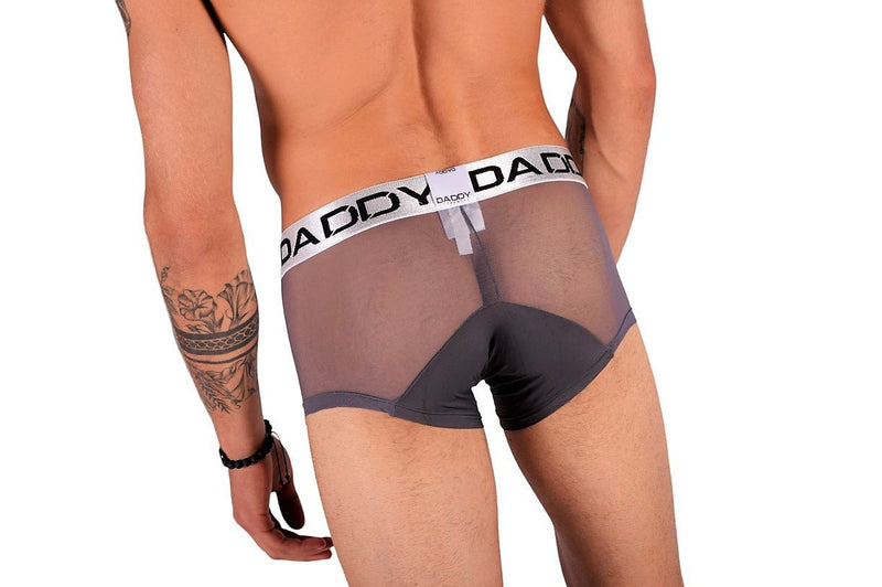Daddy Underwear Boxer Trunk shorty Grey yellow sheer fabric DDG002 MX3 - SexyMenUnderwear.com