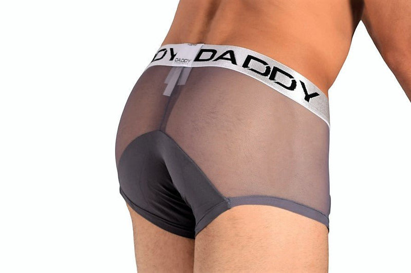 Daddy Underwear Boxer Trunk shorty Grey yellow sheer fabric DDG002 MX3 - SexyMenUnderwear.com