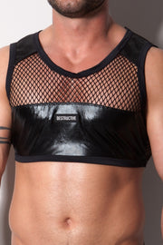 DESTRUCTIVE FETISH Crop-Top Tank Light Fabric Chest Net Black Mesh 1DCT-01 5 - SexyMenUnderwear.com
