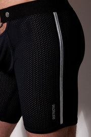 Destructive Fetish Mesh Boxer Short Breathable Metal Ring Black & Silver 4 - SexyMenUnderwear.com