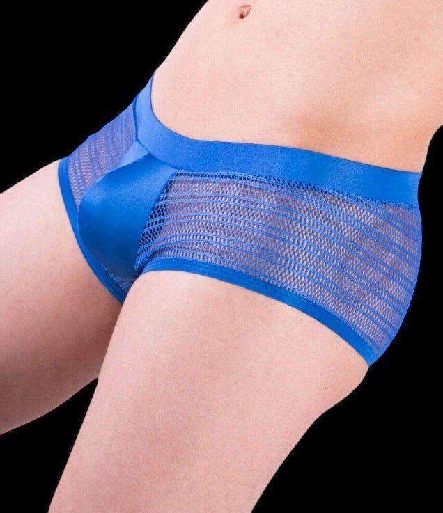 Doreanse Boxer Brief Silky Hipster Short Low Rise-Boxer Lacy Mesh Blue 1588 8 - SexyMenUnderwear.com