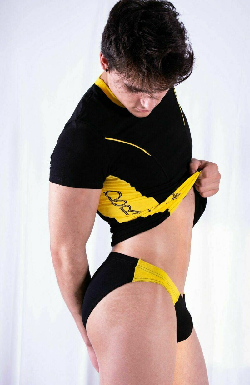 Doreanse Brief Basic Micro Briefs Slip Bikini Cut Black/Yellow 1099 2A - SexyMenUnderwear.com