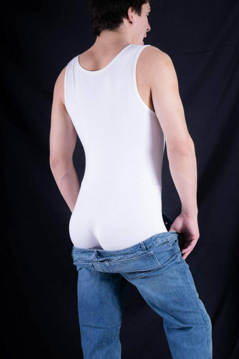 DOREANSE Mens Bodysuit Soft Quality Cotton Men Singlet White 5002 2A - SexyMenUnderwear.com