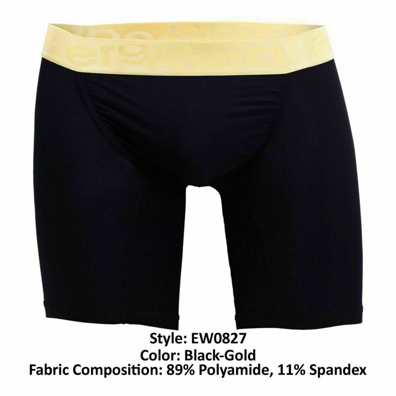 ErgoWear Long Boxer FEEL XV Extra Room Pouch Trunk Black-Gold 0827 34 - SexyMenUnderwear.com
