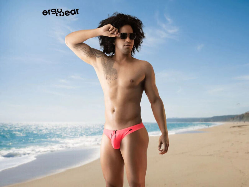 ErgoWear Swim-Thongs X4D Silky Style & Comfort Swimwear Neon Coral 1222 9 - SexyMenUnderwear.com