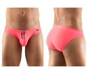 ErgoWear X4D Swimwear Silky Low-Rise Swim Briefs Seamed Pouch Neon Coral 1223 25 - SexyMenUnderwear.com