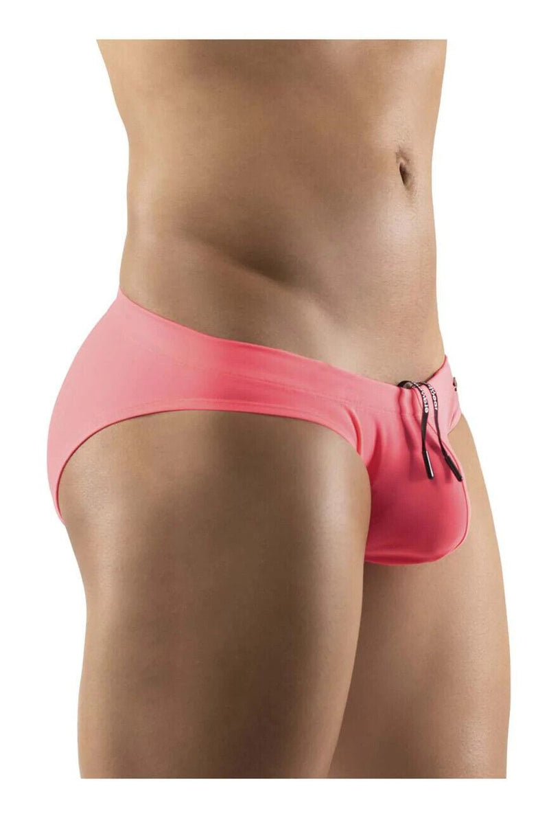 ErgoWear X4D Swimwear Silky Low-Rise Swim Briefs Seamed Pouch Neon Coral 1223 25 - SexyMenUnderwear.com