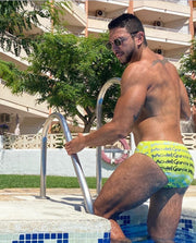 GARCON MODEL Swimwear Graffiti Low Rise Swim-Brief Zesty Yellow 9 - SexyMenUnderwear.com
