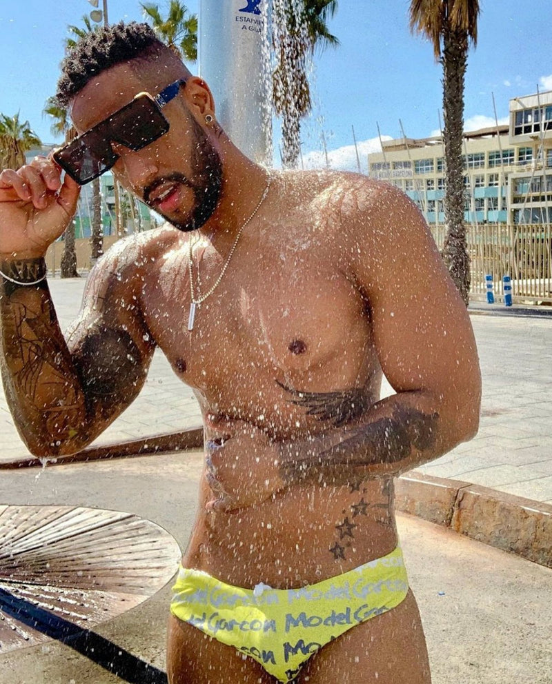 GARCON MODEL Swimwear Graffiti Low Rise Swim-Brief Zesty Yellow 9 - SexyMenUnderwear.com