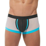 Gregg Homme Boxer Challenger Sporty Mesh Trunk White/Aqua 170505 63 - SexyMenUnderwear.com