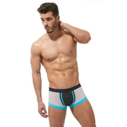 Gregg Homme Boxer Challenger Sporty Mesh Trunk White/Aqua 170505 63 - SexyMenUnderwear.com
