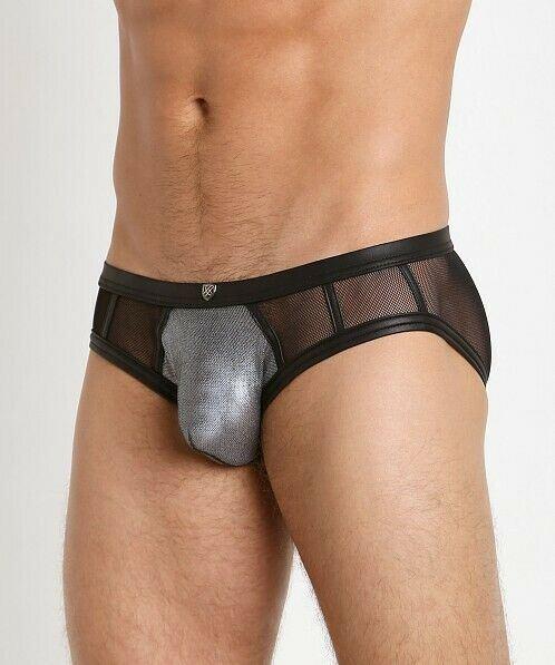 Gregg Homme Brief Mercury Mesh Slips Faux-Leather Metallic Silver 132603 77 - SexyMenUnderwear.com