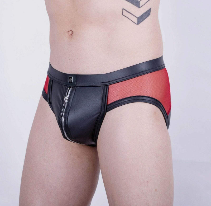 Gregg Homme Brief Reckless Zipper Leather Look Fetish Slip Red 140703 78 - SexyMenUnderwear.com