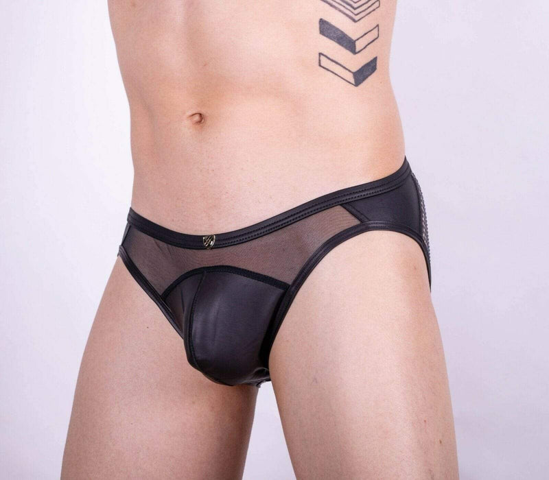 GREGG HOMME Brief Speed Faux Leather & Mesh Slip Black 132503 79 - SexyMenUnderwear.com