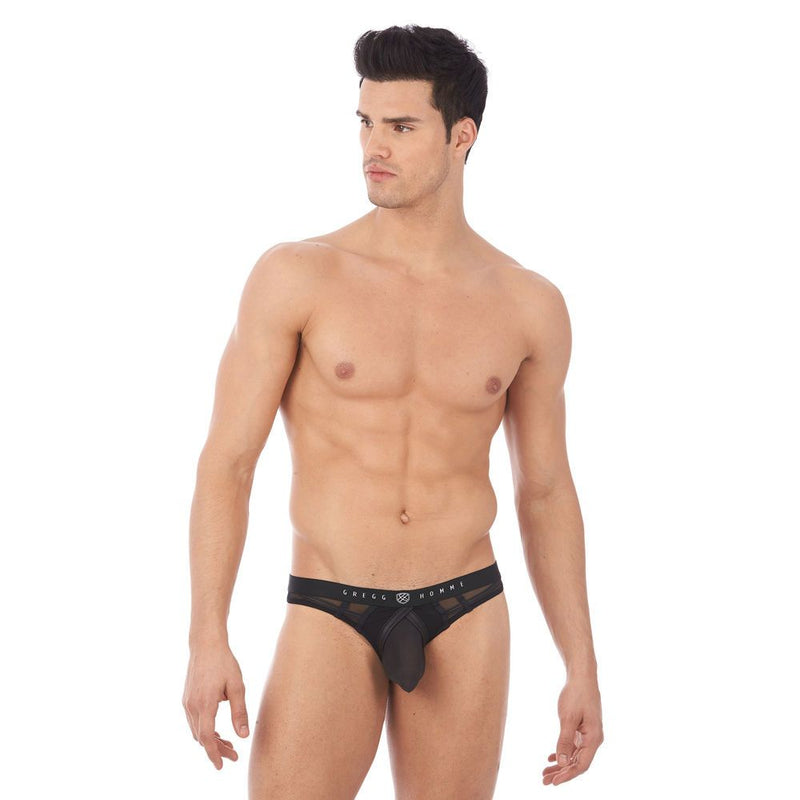 Gregg Homme Erupt Thong 8 Ways Stretch Sheer Mesh Black 140004 128A - SexyMenUnderwear.com