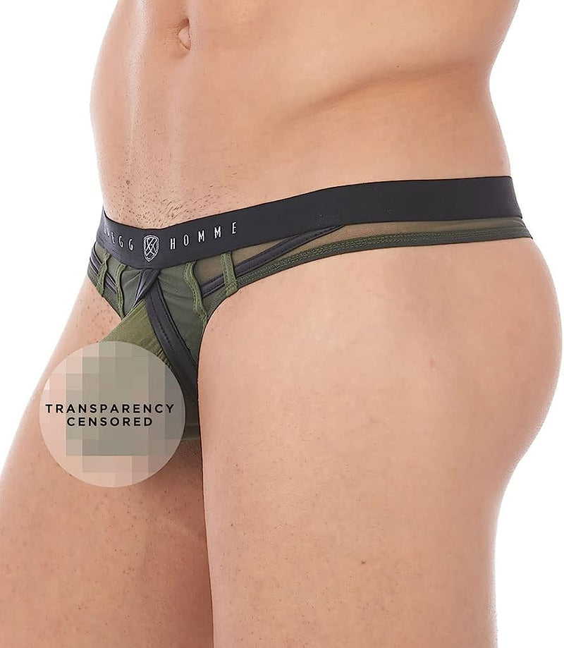 Gregg Homme Erupt Thong 8 Ways Stretch Sheer Mesh Khaki 140004 128A - SexyMenUnderwear.com