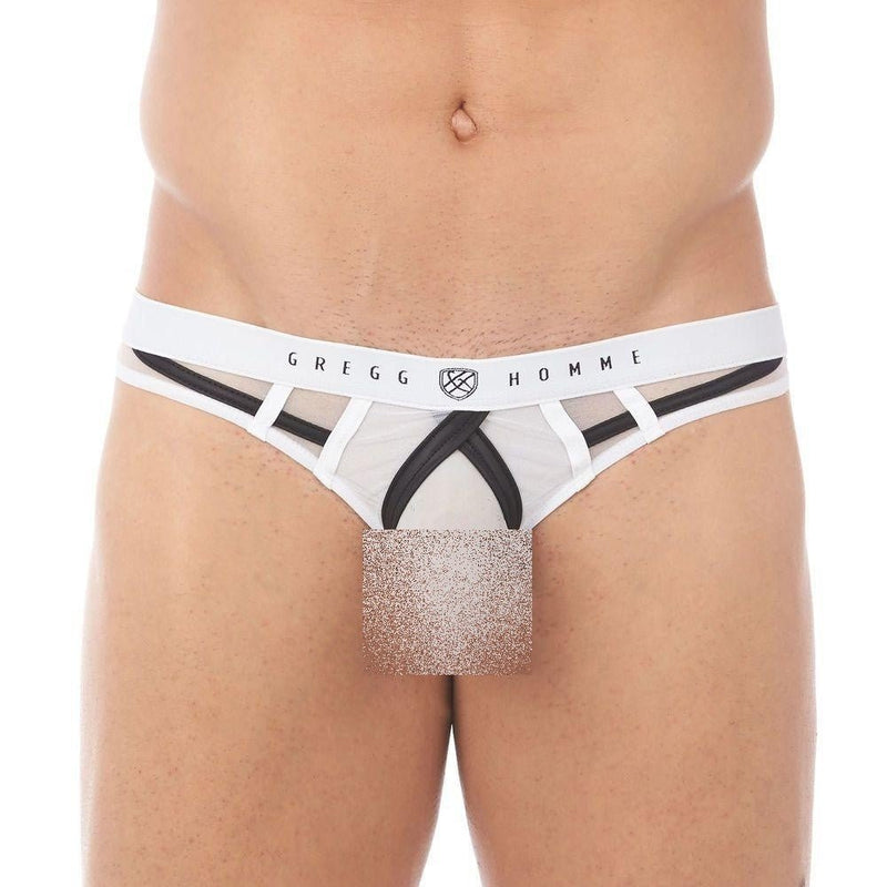 Gregg Homme Erupt Thong 8 Ways Stretch Sheer Mesh White 140004 128A - SexyMenUnderwear.com