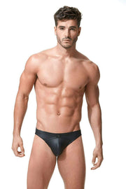 Gregg Homme Mens Briefs Crave Faux-Leather Brief Slip Black 152603 54 - SexyMenUnderwear.com