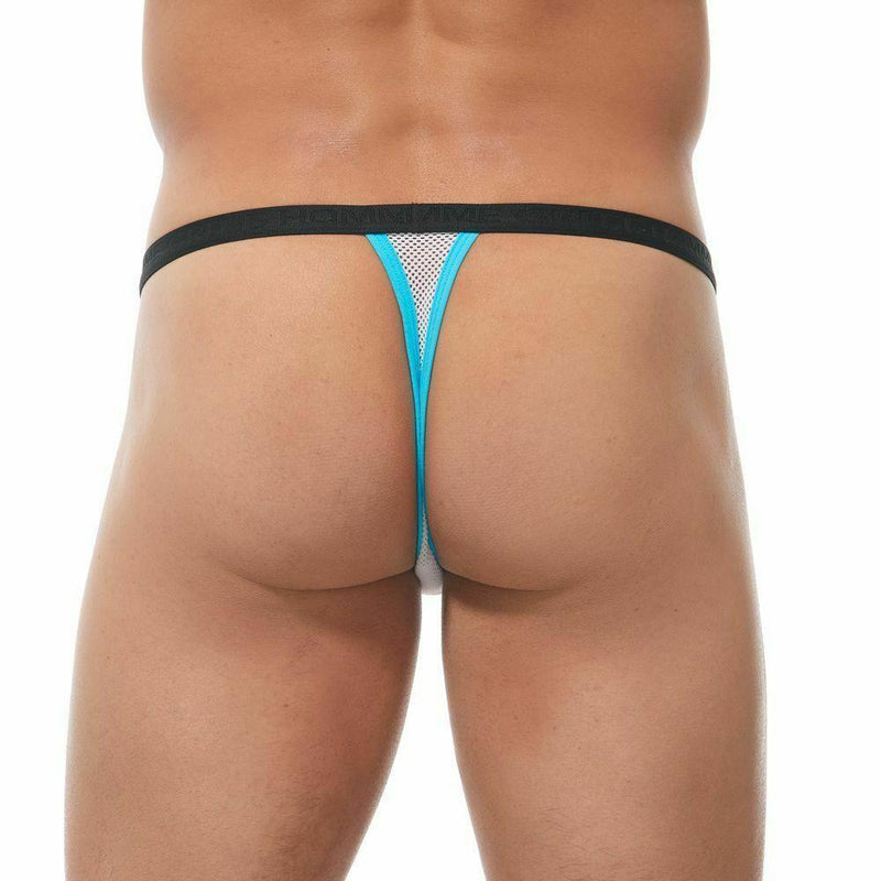 Gregg Homme Thong Challenger Sporty Mesh Underwear White/Aqua 170504 64 - SexyMenUnderwear.com